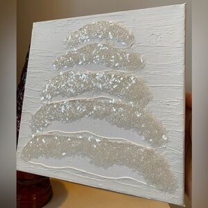 Textured White Abstract Canvas Painting Holiday Tree Art